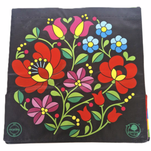 TORBA TKANA KOLOR CZARNY W KWIATKI 34x34x22