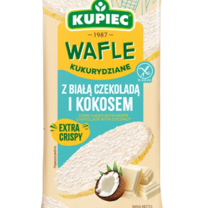 KUPIEC WAFLE KUKURYDZIANE W BIAŁEJ CZEKOL.- WIÓRKI KOKOS. 62G/14